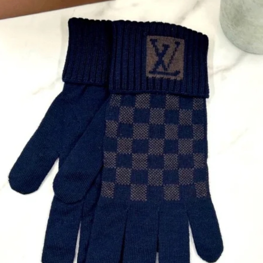 NEW - LOUIS VUITTON UNISEX GANTS PETIT DAMIER MAR.NM 100% WOOL GLOVES - Picture 4 of 5